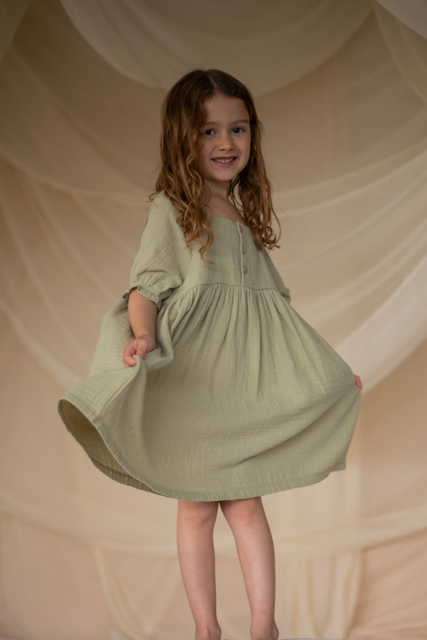 Sage Muslin Dress 10/11Y