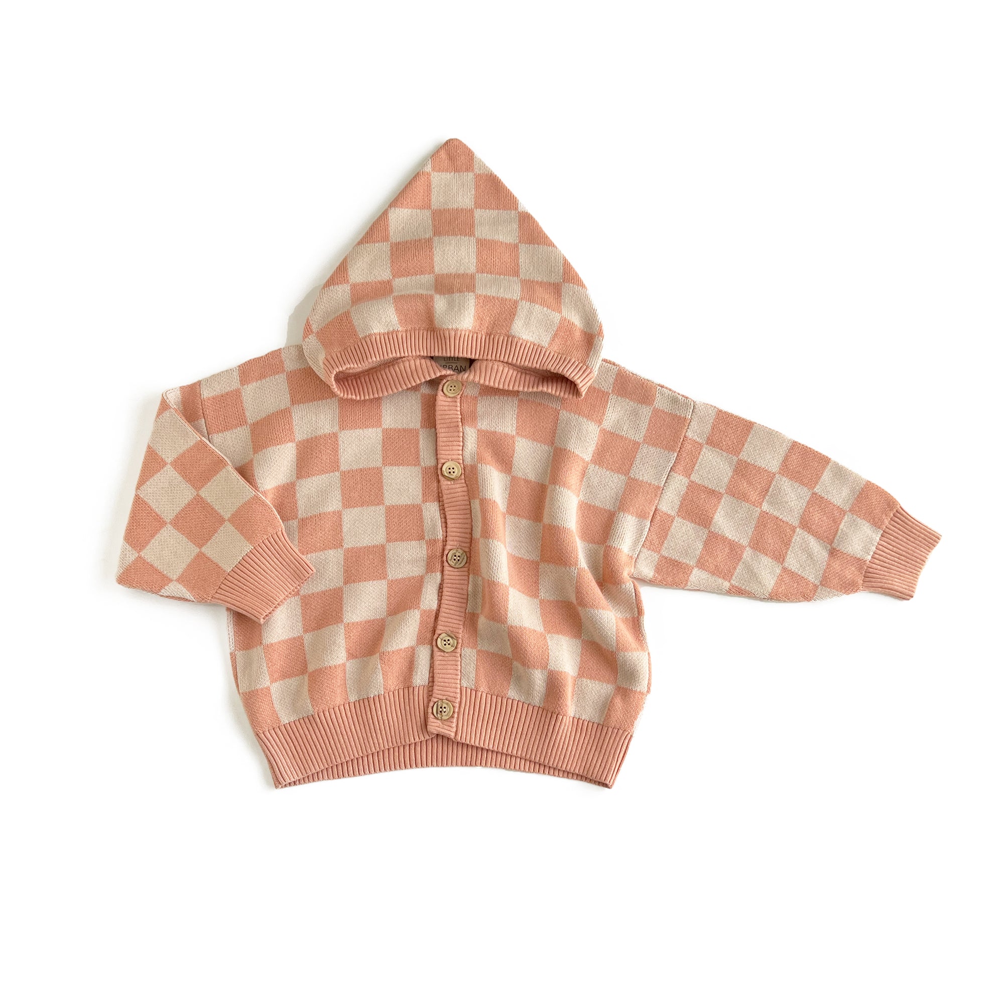 Peach Check Knit Cardigan